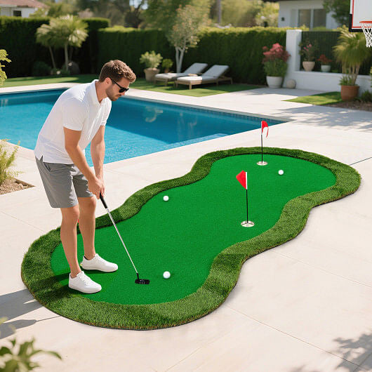 5 x 10 Feet Golf Practice Putting Green Mat with 3 Holes and Golf Balls for Home Office Backyard-1