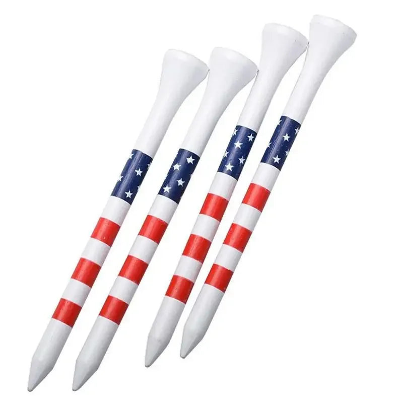 50pcs Wodden Bamboo Golf Tees Gift Wooden Golf Stars and Stripes Golfing Tees Teens Golf Balls Game Accessories Ball Sports Gift