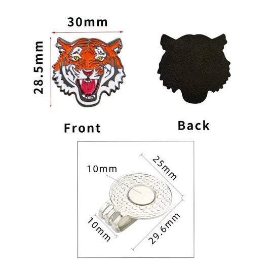 Tiger Golf Ball Marker Hat Clip Alloy Removable Magnetic Hat Clip Lightweight Portable Golf Ball Marker Golf Gloves Hats