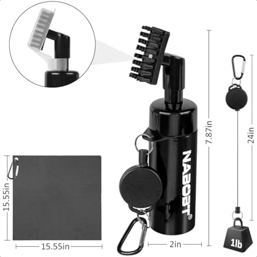 Golf Towel and Brush Set Premium Golf Towel 16x16 inch and Splash Golf Club Cleaner Brush Set Retractable Clip Golf Cleaner Bru
