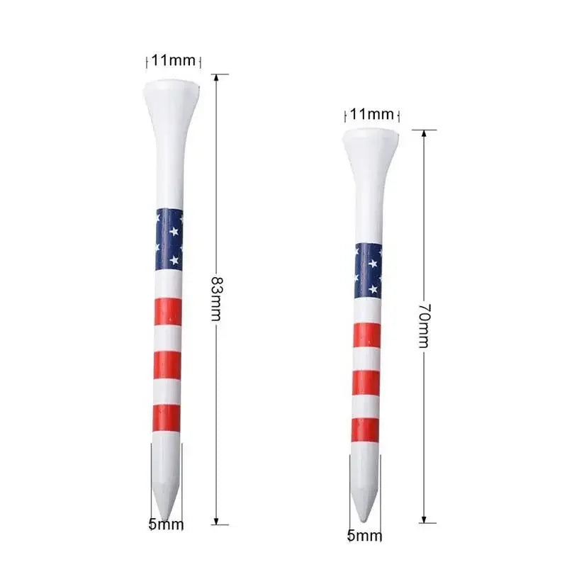 50pcs Wodden Bamboo Golf Tees Gift Wooden Golf Stars and Stripes Golfing Tees Teens Golf Balls Game Accessories Ball Sports Gift