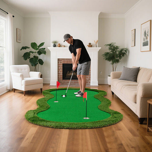 5 x 10 Feet Golf Practice Putting Green Mat with 3 Holes and Golf Balls for Home Office Backyard-0