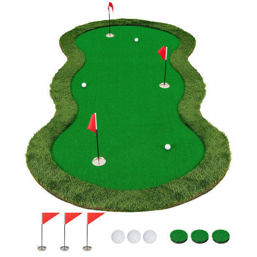 5 x 10 Feet Golf Practice Putting Green Mat with 3 Holes and Golf Balls for Home Office Backyard-4