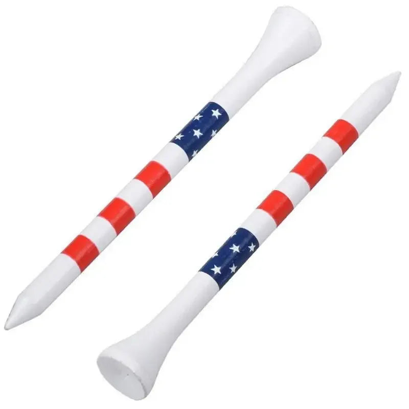 50pcs Wodden Bamboo Golf Tees Gift Wooden Golf Stars and Stripes Golfing Tees Teens Golf Balls Game Accessories Ball Sports Gift